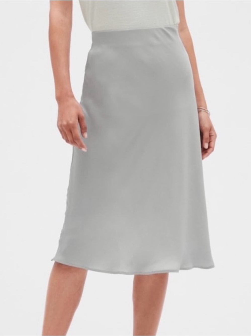 Banana Republic Bias Gray Satin Slip Midi Skirt Sz 6